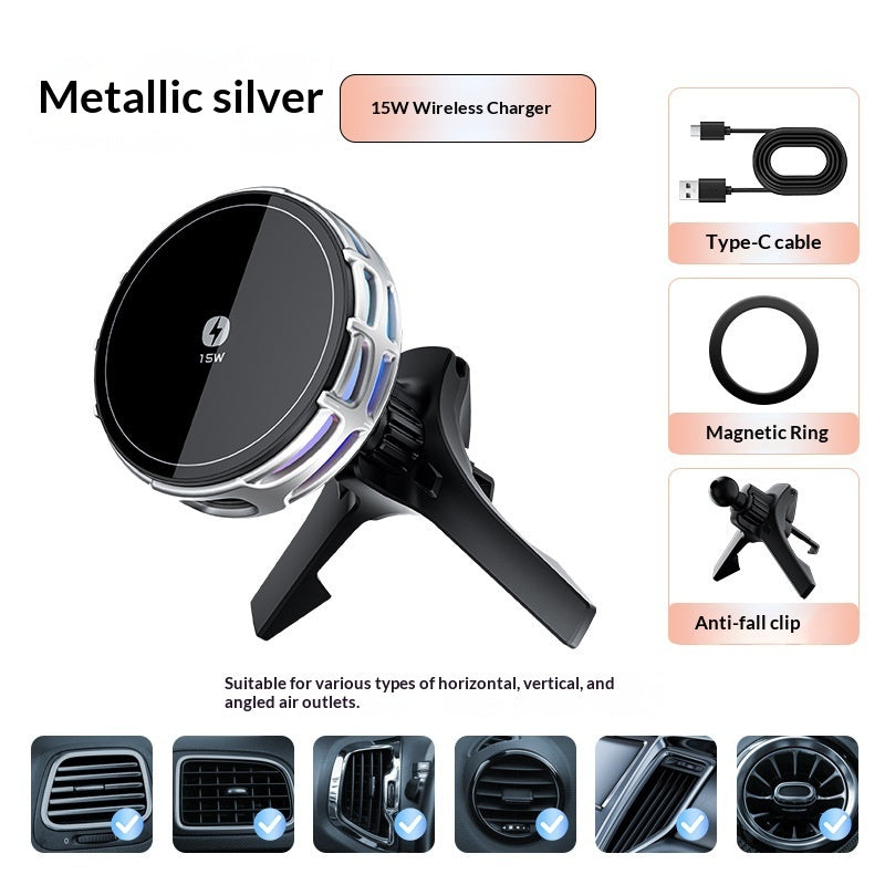 15W Wireless Charging Magnetic Car Phone Mount With Mirror Finish For Cars